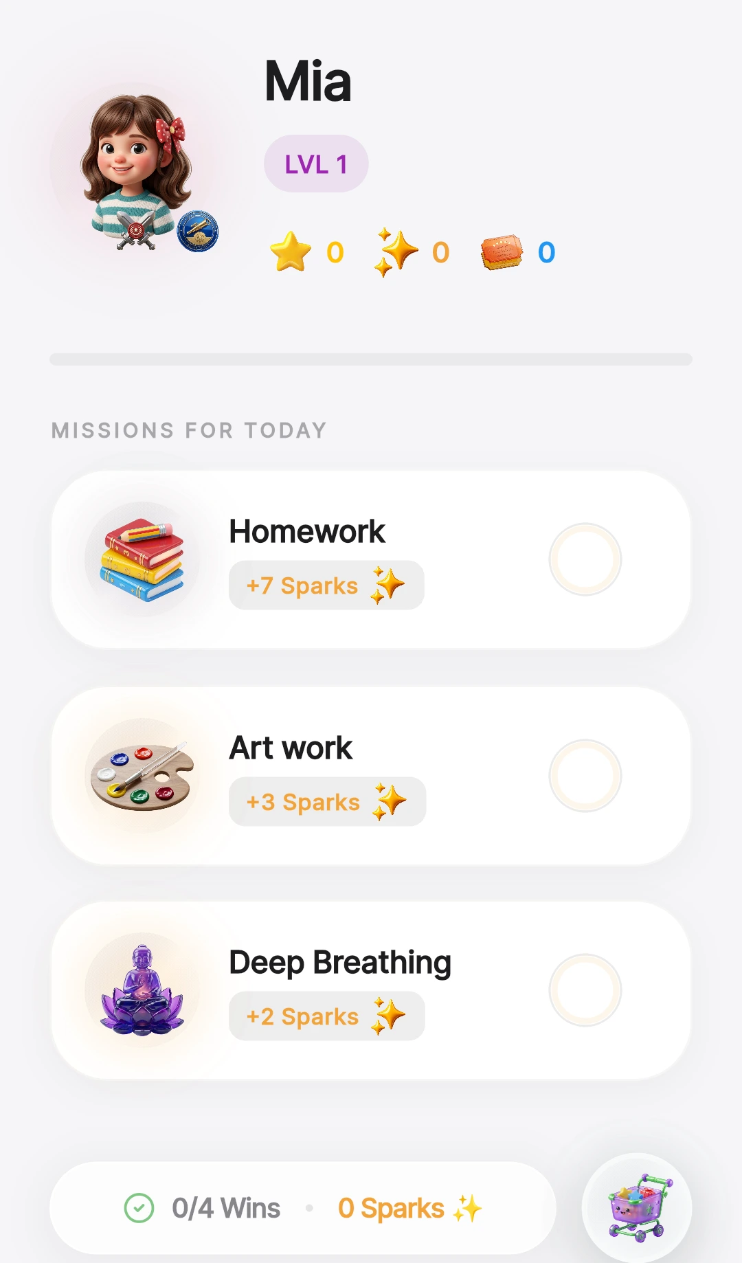 Sparks app — Kid Dashboard